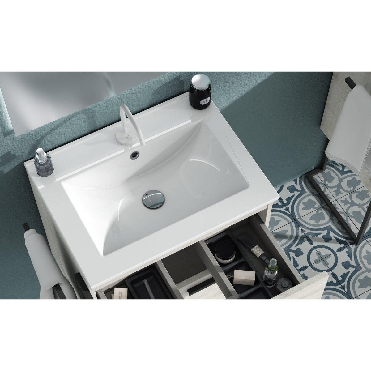 Lucena Bath 32" DÃ©cor Cristal Freestanding Vanity in White/Black/Grey and glass handle - Backyard Provider