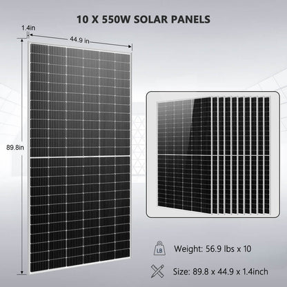 Sun Gold OFF GRID SOLAR KIT 10 X 550 WATTS SOLAR PANELS 4 X 5.12KWH POWERWALL LITHIUM BATTERY 10KW SOLAR INVERTER 48VDC 120V/240V SGM-10K20