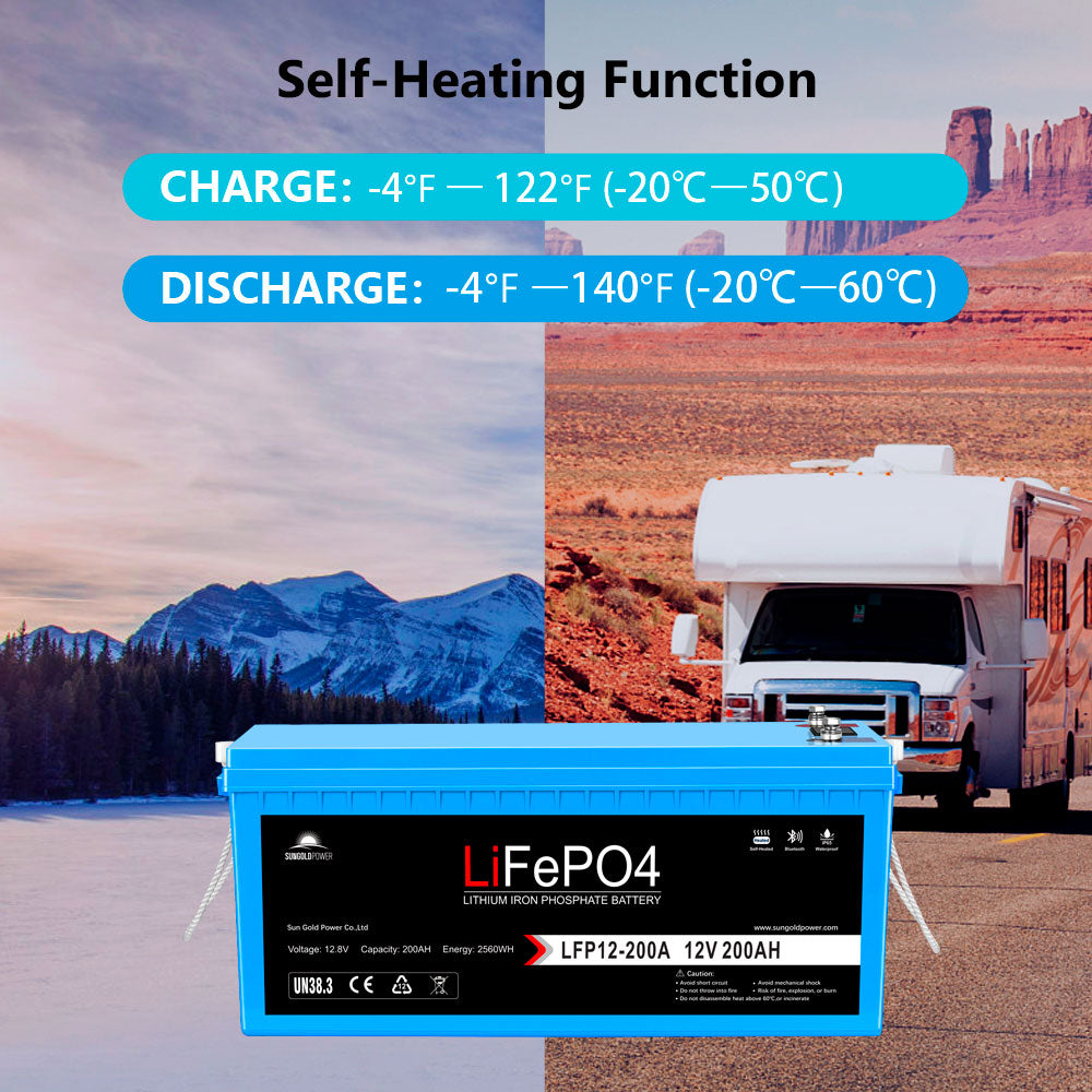 Sun Gold 2 X 12V 200Ah LiFePo4 Deep Cycle Lithium Battery Bluetooth / Self-Heating / IP65