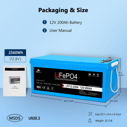 Sun Gold 2 X 12V 200Ah LiFePo4 Deep Cycle Lithium Battery Bluetooth / Self-Heating / IP65
