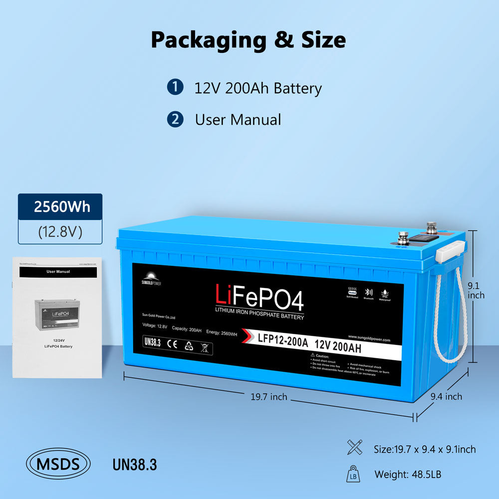 Sun Gold 12V 200Ah LiFePo4 Deep Cycle Lithium Battery Bluetooth / Self-Heating / IP65
