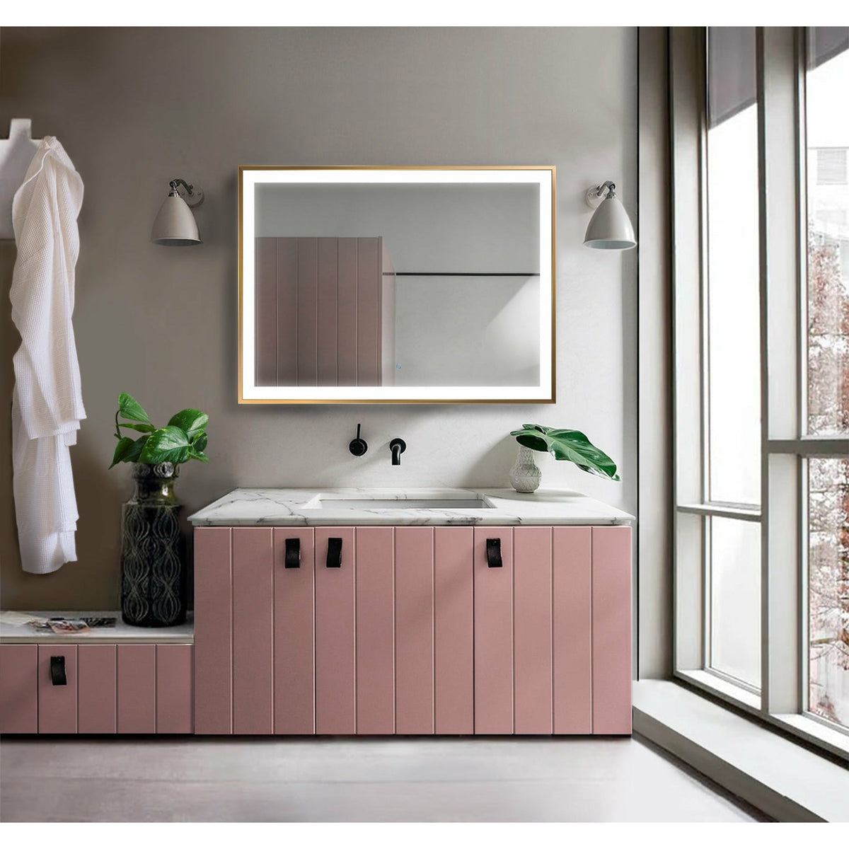 Krugg 48" X 36" Gold Soho LED Bathroom Mirror SOHO4836G
