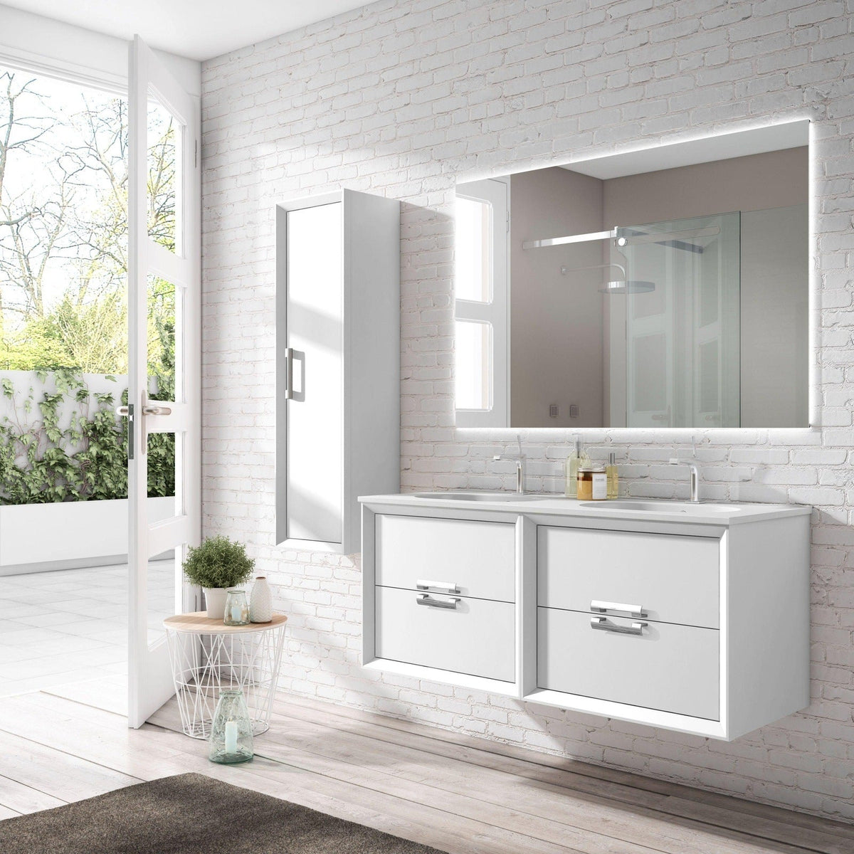 Lucena Bath 64" DÃ©cor Tirador Double Floating Vanities in White / Black / Grey / Silver