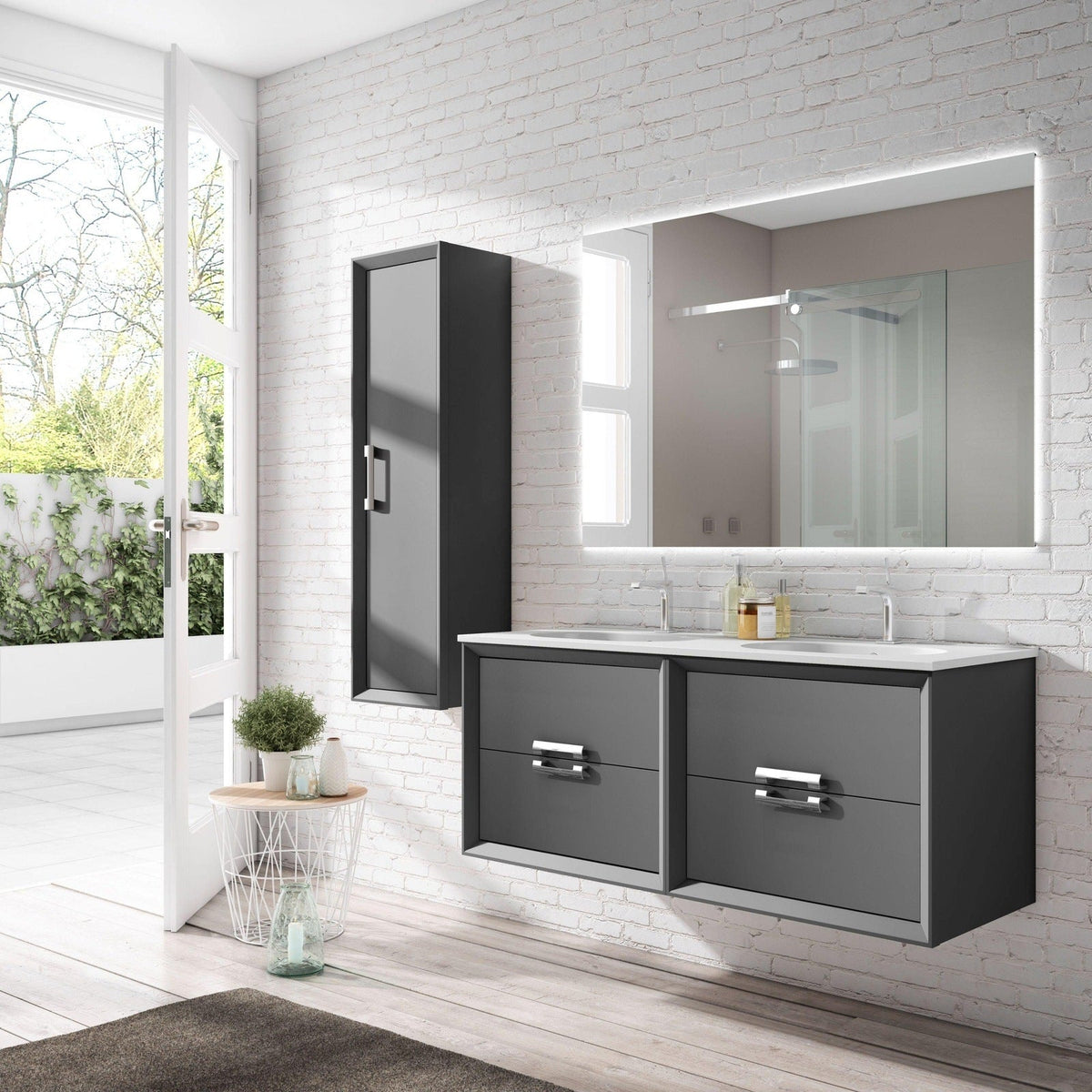Lucena Bath 64" DÃ©cor Tirador Double Floating Vanities in White / Black / Grey / Silver - Backyard Provider
