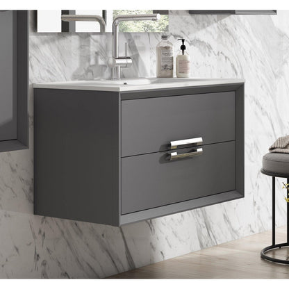 Lucena Bath 32" DÃ©cor Tirador Floating Vanity in White, Black, Gray or White and Silver. - Backyard Provider
