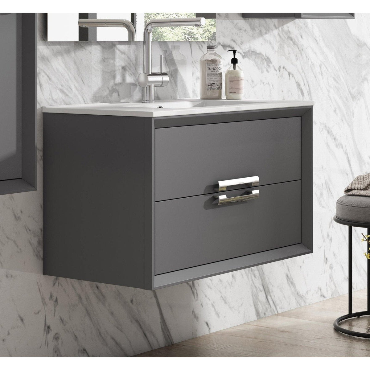 Lucena Bath 40" DÃ©cor Tirador Floating Vanity in White, Black, Gray or White and Silver. - Backyard Provider