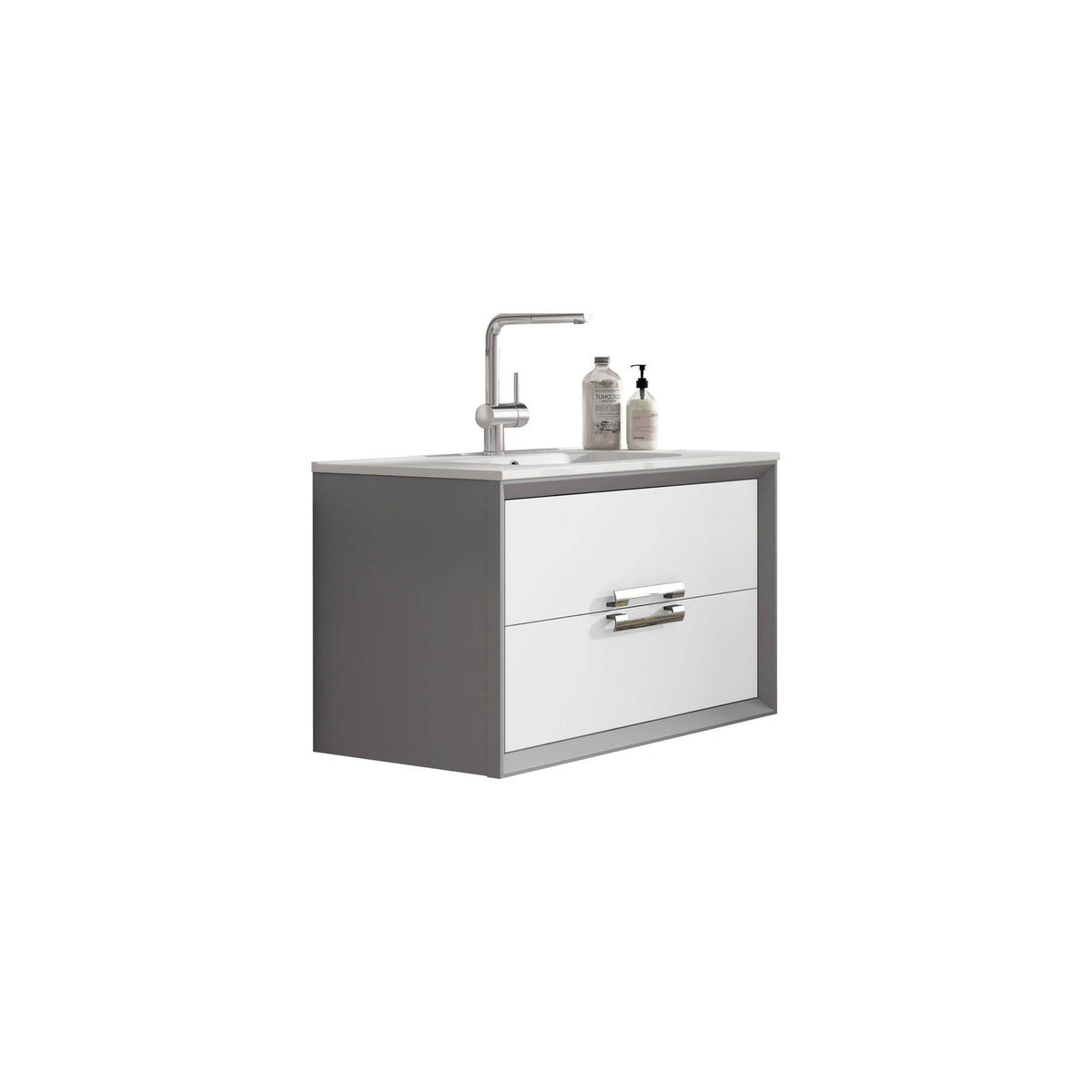 Lucena Bath 32" DÃ©cor Tirador Floating Vanity in White, Black, Gray or White and Silver. - Backyard Provider