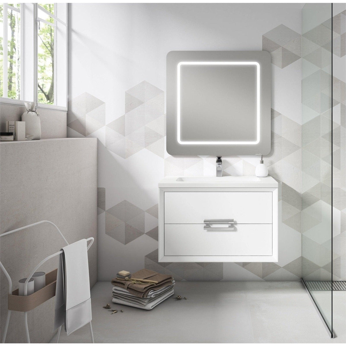 Lucena Bath 32" DÃ©cor Tirador Floating Vanity in White, Black, Gray or White and Silver. - Backyard Provider