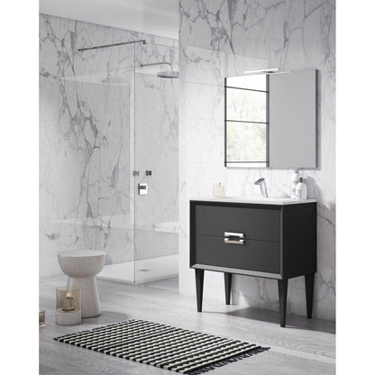 Lucena Bath 40" DÃ©cor Tirador Freestanding Vanity in Whit / Black / Grey - Backyard Provider