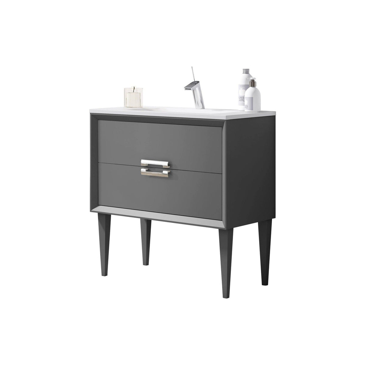 Lucena Bath 32" DÃ©cor Tirador  Freestanding Vanity in White, Black, Gray or White and Silver. - Backyard Provider