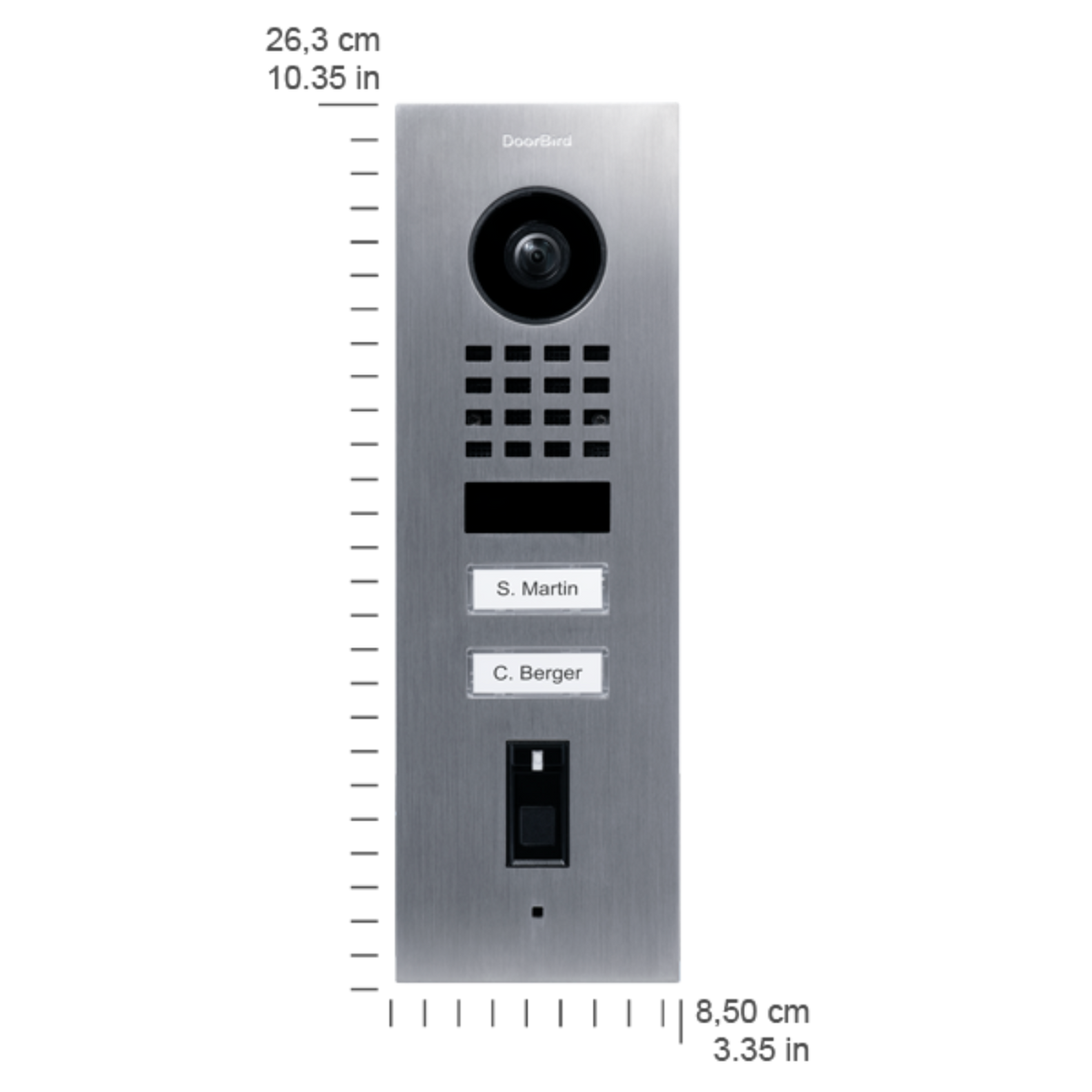 DoorBird D1102FV Fingerprint 50 Flush-Mount IP Video Door Station, 2 Call Button in  Stainless Steel V4A - 423872301