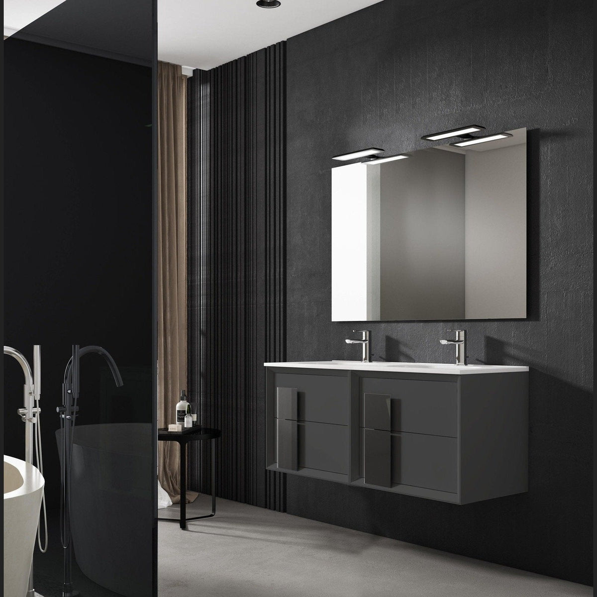 Lucena Bath 64" DÃ©cor Cristal Double Floating Vanity in White / Black / Grey - Backyard Provider