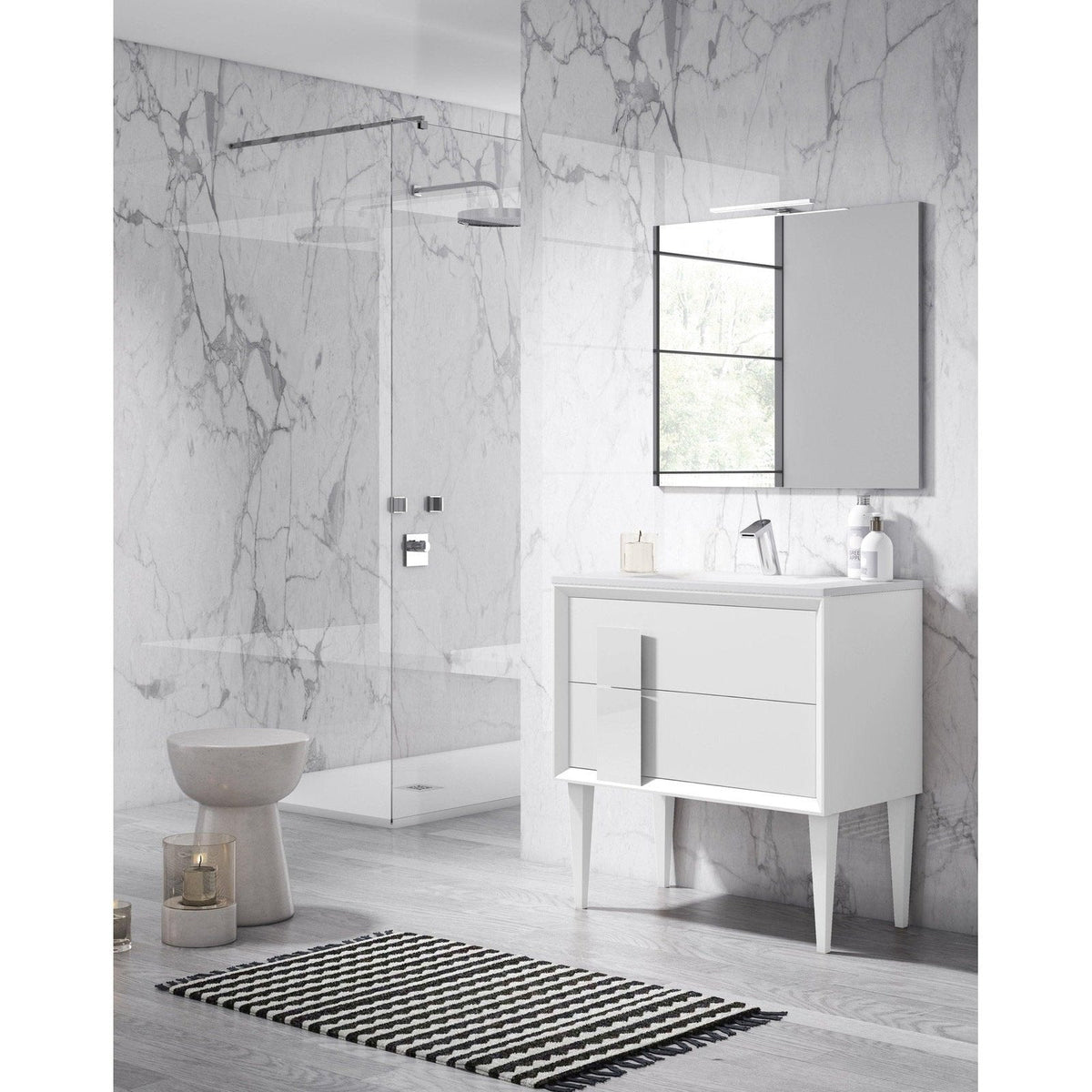 Lucena Bath 40" DÃ©cor Cristal Freestanding Vanity in White / Black / Grey and glass handle - Backyard Provider