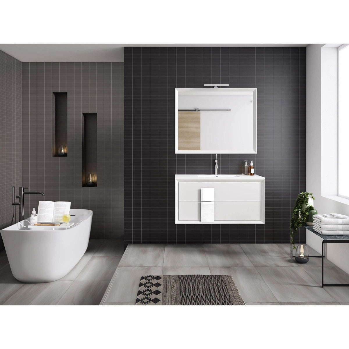 Lucena Bath DÃ©cor Cristal 24" Floating Bathroom Vanity in White, Black, Grey, White and Black, White and Grey or Black and Grey - Backyard Provider