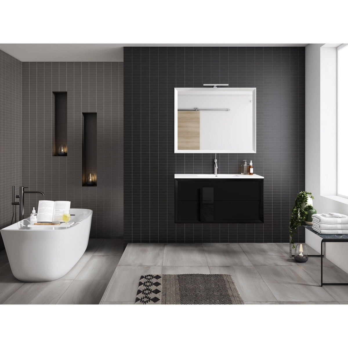 Lucena Bath DÃ©cor Cristal 32" Bathroom Vanity in White, Black, Grey, White and Black, White and Grey or Black and Grey - Backyard Provider