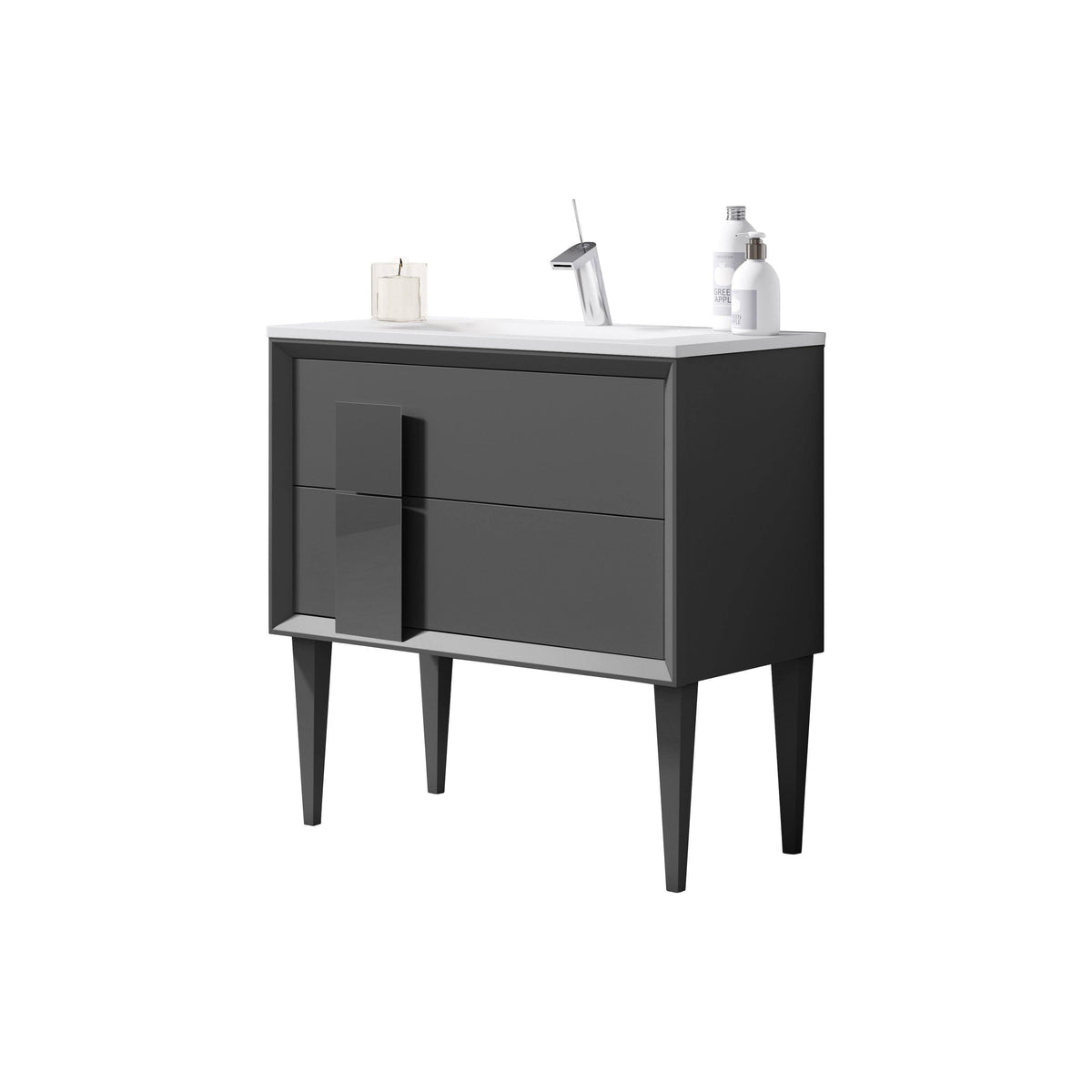Lucena Bath 32" DÃ©cor Cristal Freestanding Vanity in White/Black/Grey and glass handle - Backyard Provider