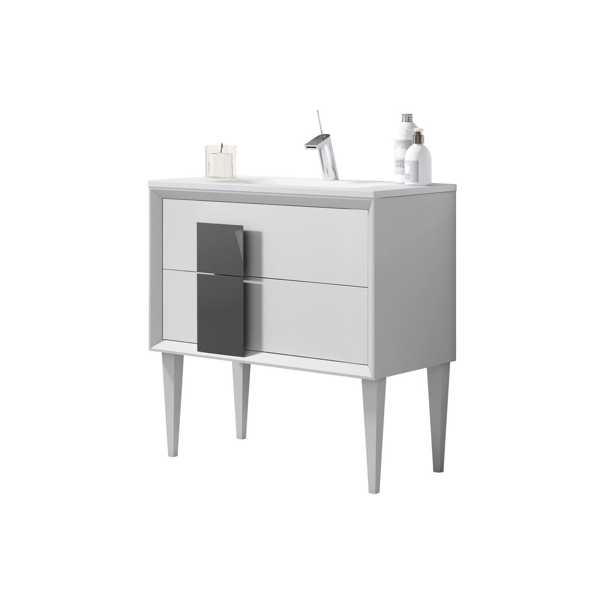 Lucena Bath 40" DÃ©cor Cristal Freestanding Vanity in White / Black / Grey and glass handle - Backyard Provider