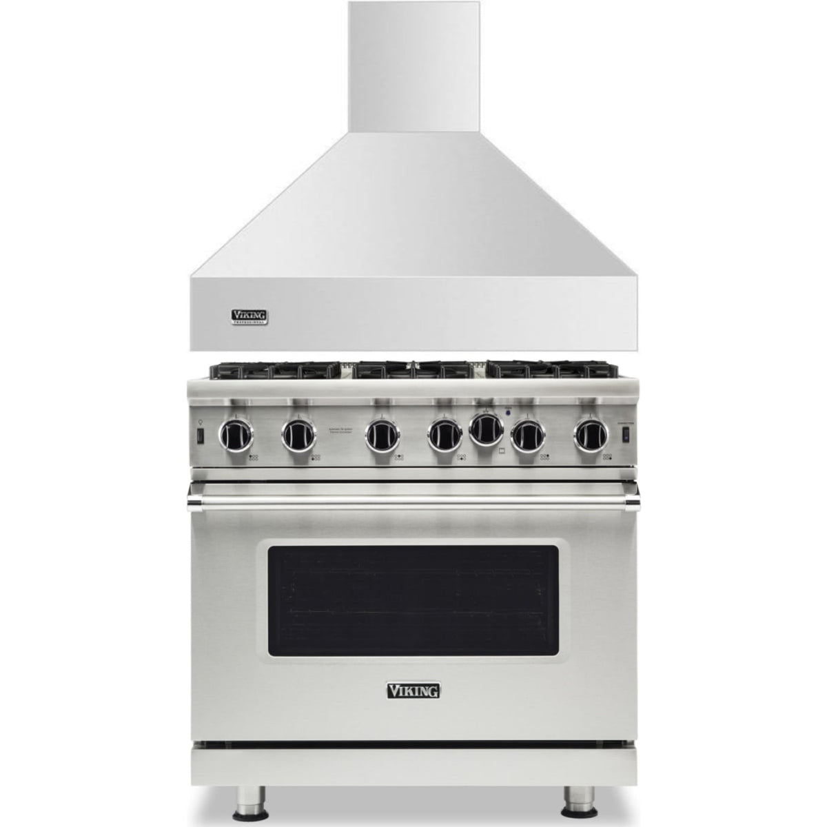 Viking 2-Piece Package 36 Inch Freestanding Professional Gas Range and 36 Inch Wall Mount Range Hood - VGIC53626BSS