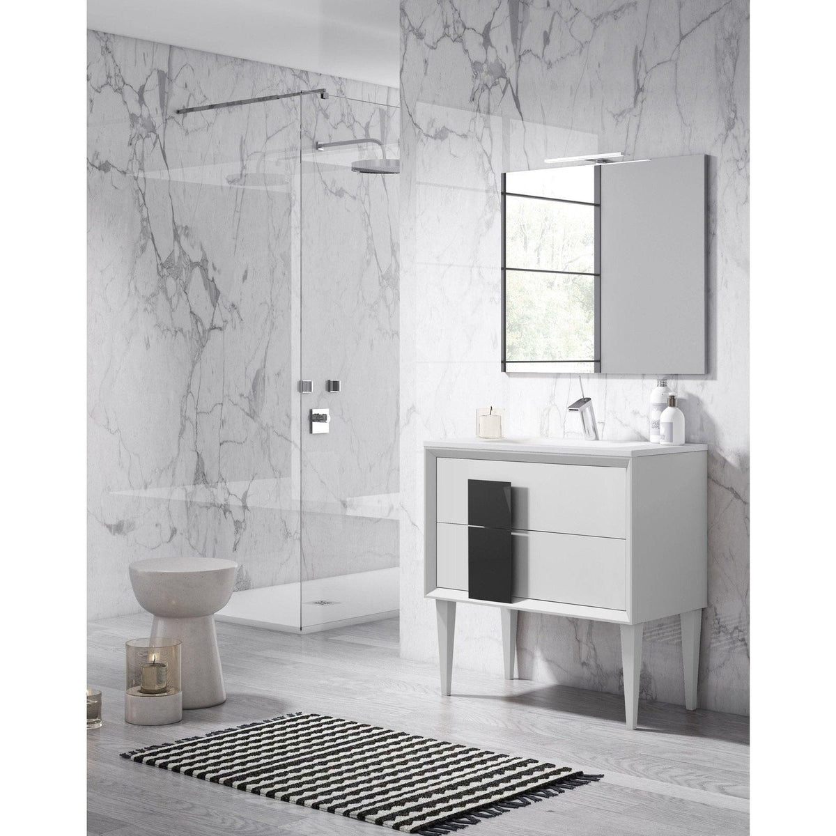 Lucena Bath 32" DÃ©cor Cristal Freestanding Vanity in White/Black/Grey and glass handle - Backyard Provider
