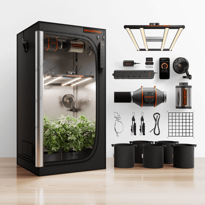 2026 Spider Farmer® 3’x3’ GGS AC5 Power Strip Complete Grow Tent Kit丨G3000 WiFi & Bluetooth App-Controlled LED丨4” Ventilation System With 6” Clip Fan