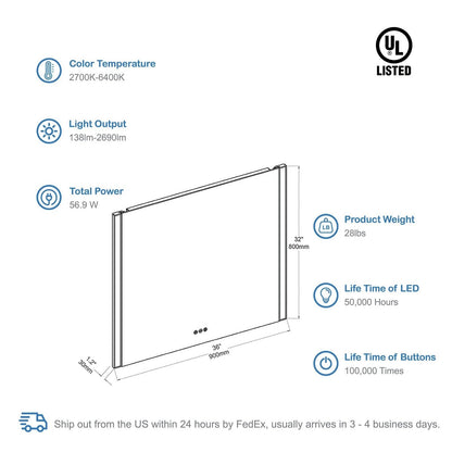 Blossom Binary 36″ LED Mirror - LED M5 3632 CH - Backyard Provider