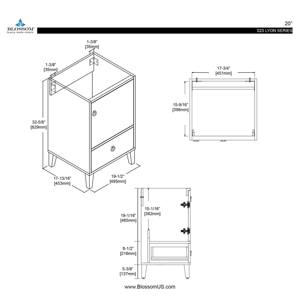 Blossom Lyon 20 Inch Bathroom Vanity - V8023 20 01 - Backyard Provider