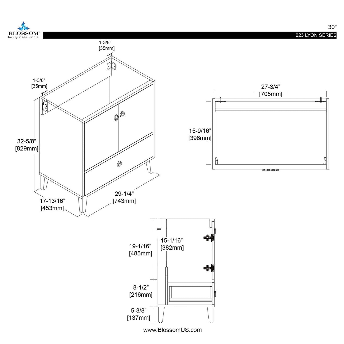 Blossom Lyon 30 Inch Bathroom Vanity - V8023 30 01 - Backyard Provider