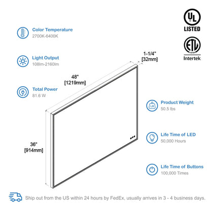 Blossom Stellar 48 Inch LED Mirror - LED M4 4836 MB - Backyard Provider