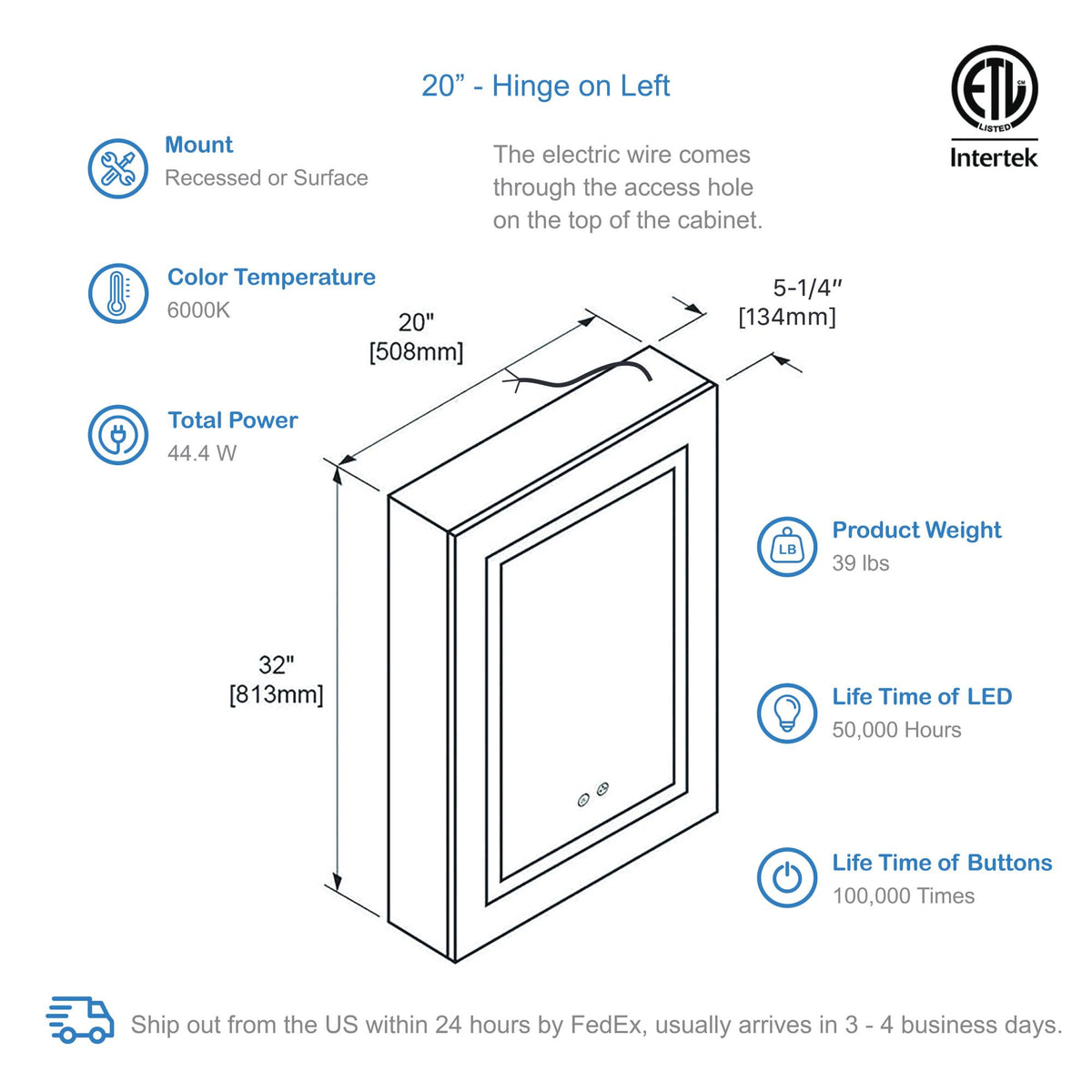 Blossom Vega – 20 Inches LED Medicine Cabinet - MCL4 2032L - Backyard Provider