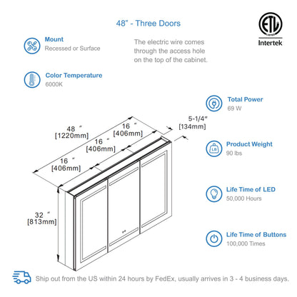 Blossom Vega – 48 Inches LED Medicine Cabinet - MCL4 4832 - Backyard Provider