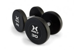 Johnson Health Tech XULT Urethane Round Dumbbells - XULT Urethane Round Dumbbell Pair, Black Plus, 50 lb. - XT-050URE-RND-P