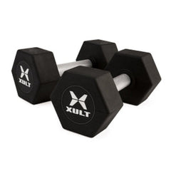 Johnson Health Tech XULT Rubber Hex Dumbbell Pairs and Sets - XULT Rubber Hex Dumbbell Pair in Black, 80 lb. - XT-080RBR-HEX