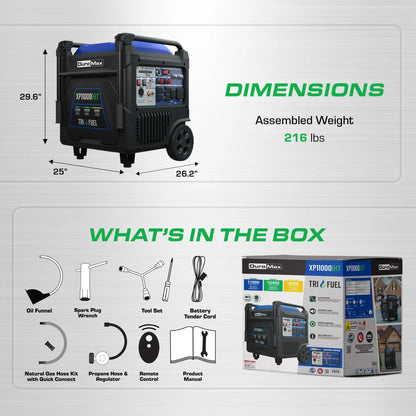 DuroMax 11,000 Watt Portable Tri Fuel Inverter Generator w/ CO Alert