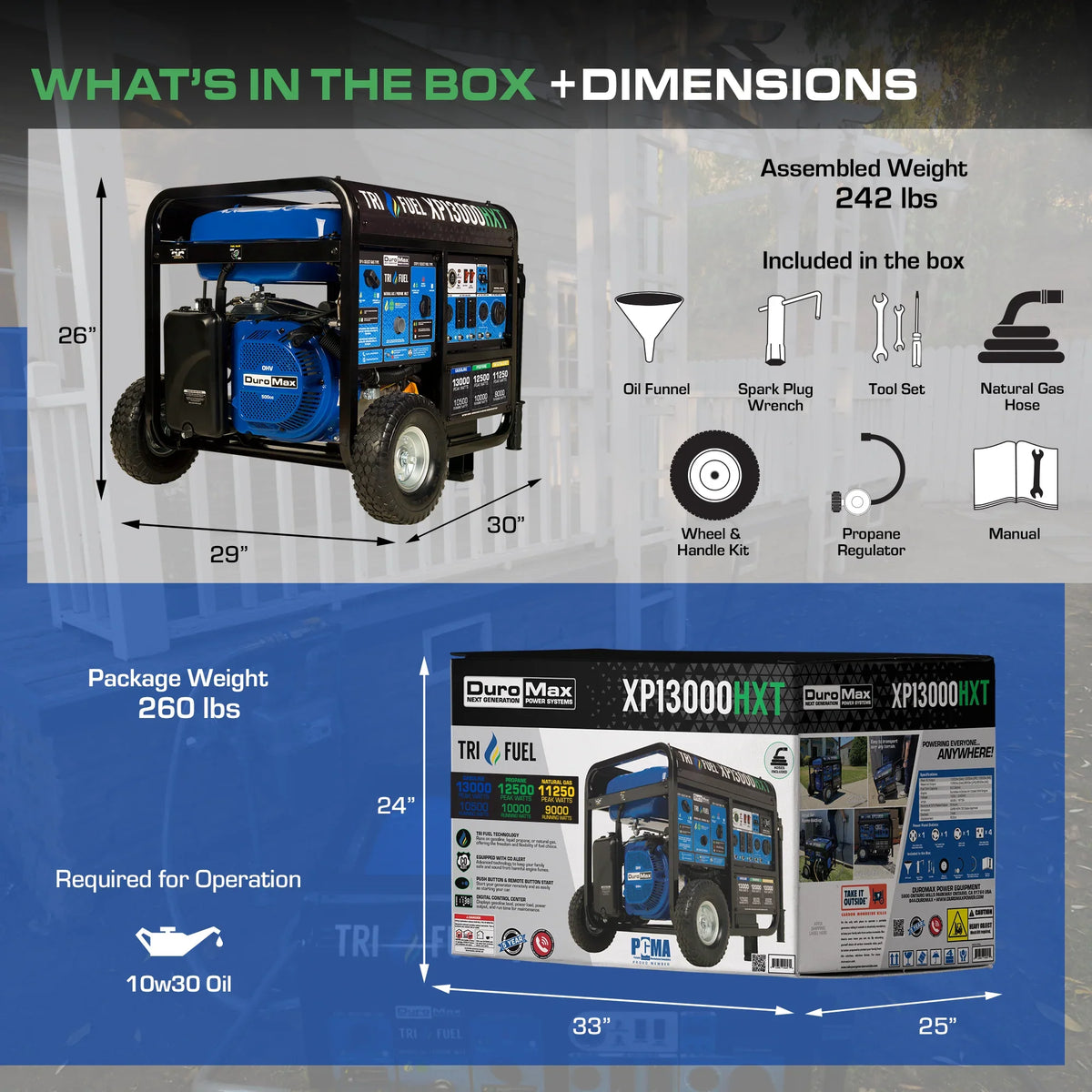 DuroMax XP13000HXT 13,000-Watt 500cc Tri Fuel Portable Generator with CO Alert