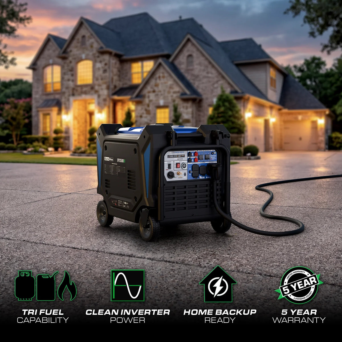DuroMax 13,500 Watt Portable Tri Fuel Inverter Generator w/ CO Alert