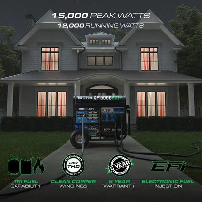 DuroMax XP15000HXT+ 15,000-Watt  500cc EFI Electric Start Tri Fuel Portable Generator