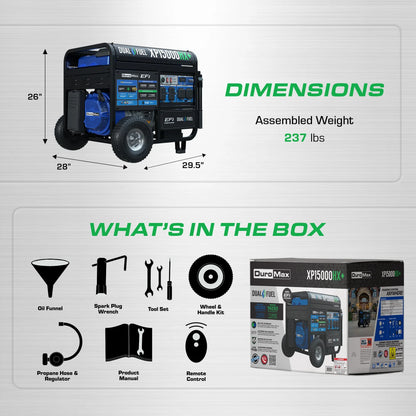 DuroMax XP15000HX+ 15,000-Watt 500cc EFI Electric Start Dual Fuel Portable Generator