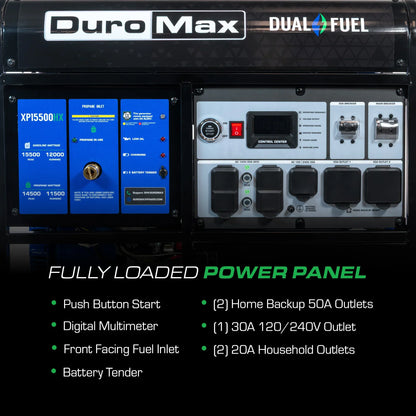 DuroMax 15,500 Watt Dual Fuel Portable Generator w/ CO Alert