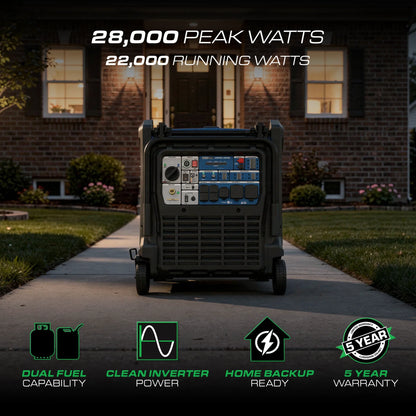 DuroMax 28,000 Watt V-Twin Dual Fuel Portable Digital Inverter Generator