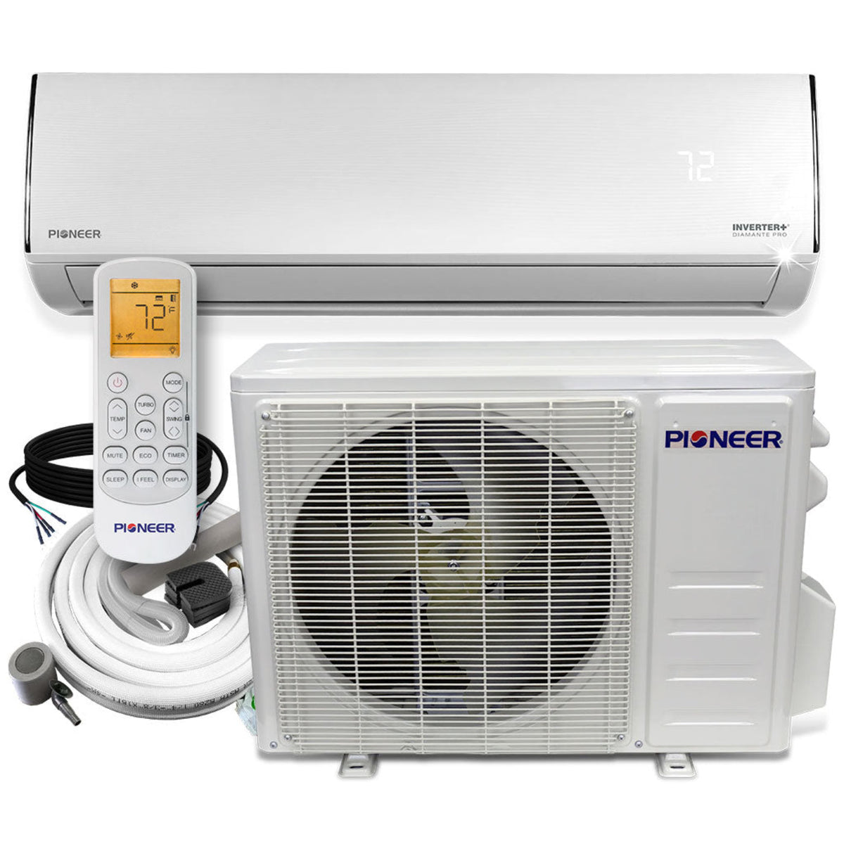Pioneer Diamante Pro Series 12,000 BTU 19 SEER2 Ductless Mini-Split Air Conditioner Inverter+ Heat Pump Full Set 230V with 16 Ft. Kit - WYT012GLFI19RL
