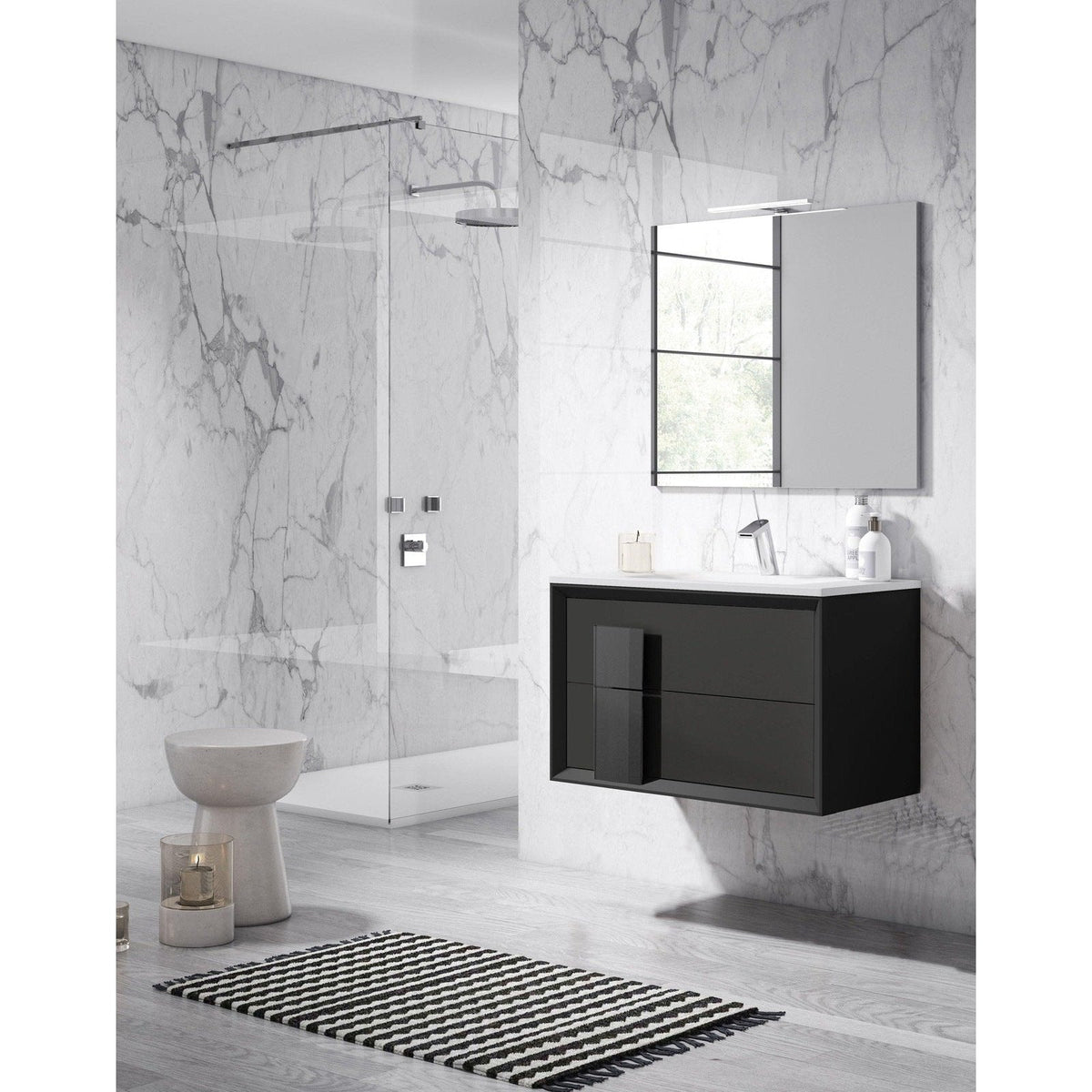 Lucena Bath 64" DÃ©cor Cristal Double Floating Vanity in White / Black / Grey - Backyard Provider