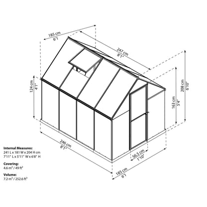 Palram Canopia | 6x8 Ft Mythos Greenhouse Kit Gray With 4mm Twin-wall Polycarbonate Glazing - HG5008Y