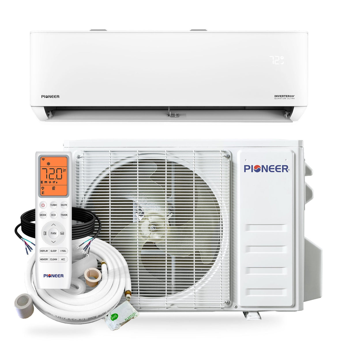 Pioneer Quantum Ultra 18,000 BTU 23 SEER2 230V High-Wall Ductless Energy-Star Mini-Split Air Conditioner Inverter Heat Pump Full Set - WYT018GLSI24RL-10S