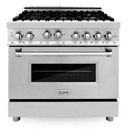 ZLINE Appliance Package - 36 in. Gas Range, Range Hood, Microwave Drawer, Dishwasher, 4KP-RGRH36-MWDW